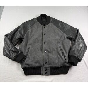 Gap Bomber Jacket Mens Medium Black Gray Wool Leather Blend Baseball